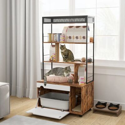 PawHut Lettiera 2-in-1 con Armadio e Scaffale a 3 Livelli, Cuccia per Gatti PawHut Lettiera 2-in-1 con Armadio e Scaffale a 3 Livelli, Cuccia per Gatti