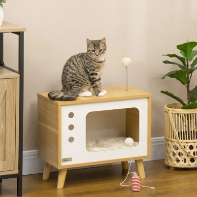 PawHut Cuccia per Gatti con Palla da Gioco, Casa per Gatti con Cuscino in Quercia PawHut Cuccia per Gatti con Palla da Gioco, Casa per Gatti con Cuscino in Quercia