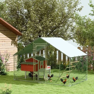 PawHut Pollaio in acciaio per galline da allevamento libero con copertura del tetto resistente ai raggi UV, colore argento PawHut Pollaio in acciaio per galline da allevamento libero con copertura del tetto resistente ai raggi UV, colore argento