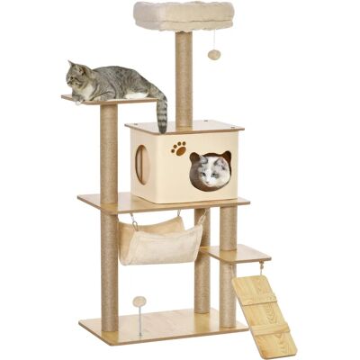 PawHut Albero per gatti , altezza cm, con torre, piattaforme, cuccia, amaca, scala e 2 palline in peluche, griffe in juta, livelli multipli, giallo PawHut Albero per gatti , altezza cm, con torre, piattaforme, cuccia, amaca, scala e 2 palline in peluche, griffe in juta, livelli multipli, giallo