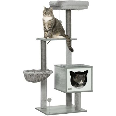 PawHut Albero per gatti multifunzione con tiragraffi, amaca, cuscini rimovibili, altezza cm, in sisal naturale corto, grigio chiaro PawHut Albero per gatti multifunzione con tiragraffi, amaca, cuscini rimovibili, altezza cm, in sisal naturale corto, grigio chiaro
