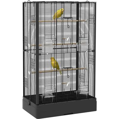 PawHut Gabbia per Uccelli con Porte e Posatoi per Canarini e Pappagalli - 61x36,5x98 cm - Nera PawHut Gabbia per Uccelli con Porte e Posatoi per Canarini e Pappagalli - 61x36,5x98 cm - Nera