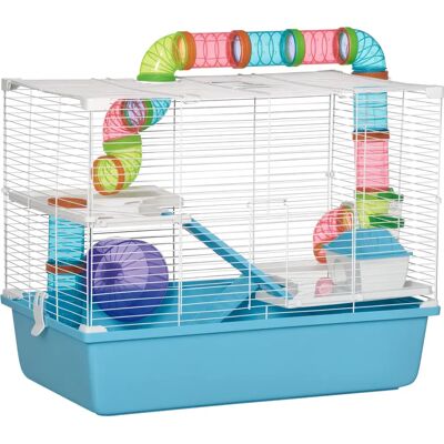 PawHut Gabbia Pawut per roditori e criceti a 3 livelli con tunnel, borraccia, ruote, casetta, scala stretta. 59L x 36L x 47H cm PawHut Gabbia Pawut per roditori e criceti a 3 livelli con tunnel, borraccia, ruote, casetta, scala stretta. 59L x 36L x 47H cm