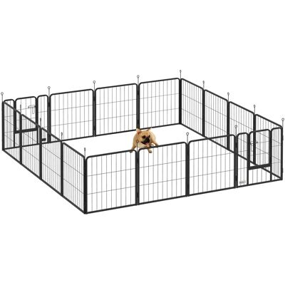 PawHut Recinto per cani , box modulare pieghevole a 16 pannelli, recinzione portatile in acciaio 60H cm con 2 porte, chiusura, Nero PawHut Recinto per cani , box modulare pieghevole a 16 pannelli, recinzione portatile in acciaio 60H cm con 2 porte, chiusura, Nero