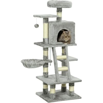 PawHut Albero per gatti con altezza cm, Torre per giochi per gatti, Tiragraffi, 2 nicchie, piatto. piatto, 1 scala, 1 amaca e palla appesa, peluche corto, grigio PawHut Albero per gatti con altezza cm, Torre per giochi per gatti, Tiragraffi, 2 nicchie, piatto. piatto, 1 scala, 1 amaca e palla appesa, peluche corto, grigio