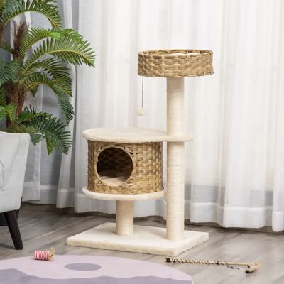 PawHut Tiragraffi in rattan, albero da arrampicata per gatti con tana, altezza 95 cm PawHut Tiragraffi in rattan, albero da arrampicata per gatti con tana, altezza 95 cm