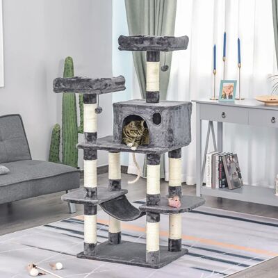 PawHut Albero per Gatti con Cuccia, Amaca, Pilastri in Sisal, Palla Gioco e Peluche Grigio Scuro PawHut Albero per Gatti con Cuccia, Amaca, Pilastri in Sisal, Palla Gioco e Peluche Grigio Scuro