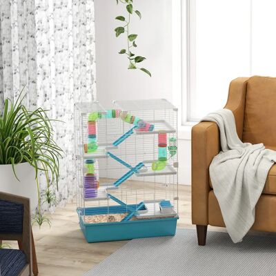 PawHut Gabbia per criceti a 6 piani, gabbia per roditori, gabbia per piccoli animali con ruota tubolare, ciotola per cibo e accessori, gabbia stabile per piccoli animali PawHut Gabbia per criceti a 6 piani, gabbia per roditori, gabbia per piccoli animali con ruota tubolare, ciotola per cibo e accessori, gabbia stabile per piccoli animali