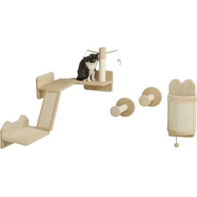 PawHut Mensole da parete per gatti, set di mobili da parete per gatti, set da 4 pezzi, con mensole, Sifting, Jitter Plate. piatto, torri, pallina giocattolo, beige PawHut Mensole da parete per gatti, set di mobili da parete per gatti, set da 4 pezzi, con mensole, Sifting, Jitter Plate. piatto, torri, pallina giocattolo, beige