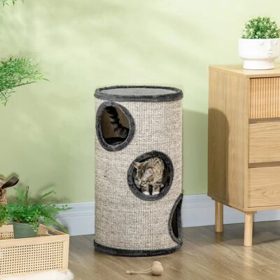 PawHut Cuccia per Gatti a Tre Piani, 70 cm di Altezza, Ø 38 cm, con Bordo in Peluche, Grigio Chiaro PawHut Cuccia per Gatti a Tre Piani, 70 cm di Altezza, Ø 38 cm, con Bordo in Peluche, Grigio Chiaro