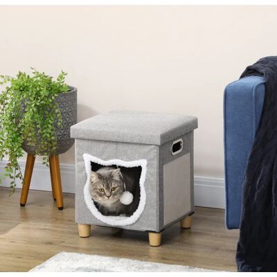 Casa per Gatti PawHut con Cuscino e Tappetino di Graffi - Grigio Casa per Gatti PawHut con Cuscino e Tappetino di Graffi - Grigio