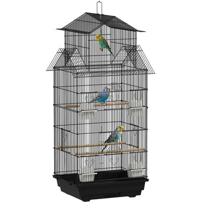 PawHut Gabbia per uccelli Pawut, design a casetta, con mangiatoie, posatoi, 3 porte, vassoio rimovibile per escrementi + maniglia per il trasporto, 50,5x41x cm, nera PawHut Gabbia per uccelli Pawut, design a casetta, con mangiatoie, posatoi, 3 porte, vassoio rimovibile per escrementi + maniglia per il trasporto, 50,5x41x cm, nera