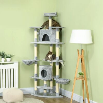 PawHut Tiragraffi 200H cm per gatti con grotte e palline giocattolo grigio chiaro PawHut Tiragraffi 200H cm per gatti con grotte e palline giocattolo grigio chiaro