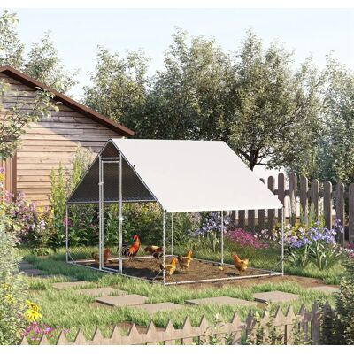 PawHut Pollaio in acciaio per galline da allevamento all'aperto 300x200x200 cm, gabbia per polli, colore argento PawHut Pollaio in acciaio per galline da allevamento all'aperto 300x200x200 cm, gabbia per polli, colore argento