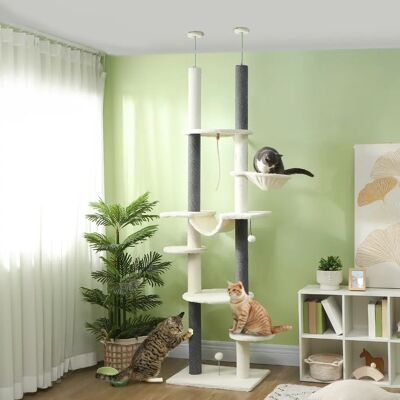PawHut Tiragraffi per Gatti a Soffitto, Albero per Gatti Alto 225-255cm con Amache PawHut Tiragraffi per Gatti a Soffitto, Albero per Gatti Alto 225-255cm con Amache
