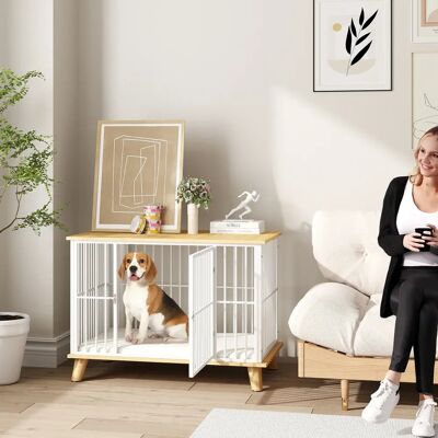 PawHut Gabbia per Cani con Porta Imbottita, Box in Acciaio per Cani da Interno, Cuccia per Cani Sotto i 15 kg, Bianco + Rovere PawHut Gabbia per Cani con Porta Imbottita, Box in Acciaio per Cani da Interno, Cuccia per Cani Sotto i 15 kg, Bianco + Rovere