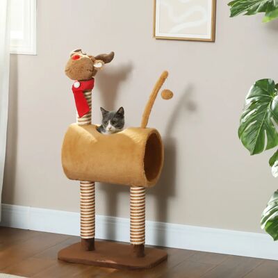 PawHut Tiragraffi 98 cm con design cervo, torre per gatti con grotta e palla da gioco PawHut Tiragraffi 98 cm con design cervo, torre per gatti con grotta e palla da gioco