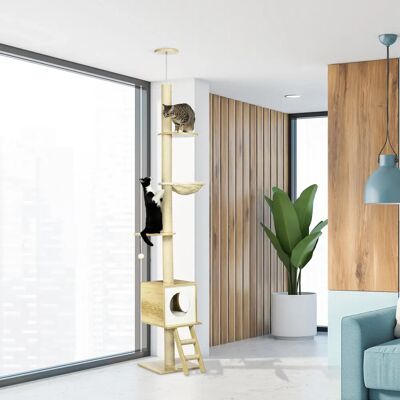PawHut Tiragraffi , albero da arrampicata a soffitto, altezza 240-260 cm, colore marrone chiaro PawHut Tiragraffi , albero da arrampicata a soffitto, altezza 240-260 cm, colore marrone chiaro