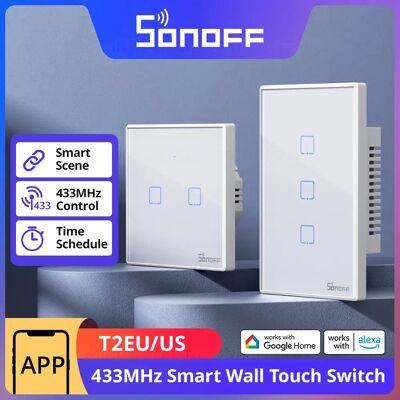 SONOFF T2 EU/US Smart Switch da parete 433 Mhz RF Telecomando Wi-Fi Touch Scena intelligente tramite APP eWeLink Funziona con Alexa Google Home SONOFF T2 EU/US Smart Switch da parete 433 Mhz RF Telecomando Wi-Fi Touch Scena intelligente tramite APP eWeLink Funziona con Alexa Google Home