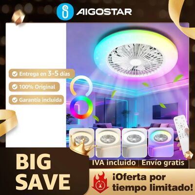 AIGOSTAR Ventilatore da soffitto 19.5": LED 40W RGB+CCT, Telecomando, Silenzioso, 7 Pale, Timer, Bianco AIGOSTAR Ventilatore da soffitto 19.5": LED 40W RGB+CCT, Telecomando, Silenzioso, 7 Pale, Timer, Bianco
