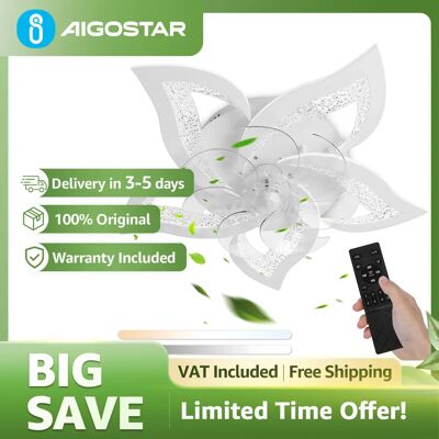 AIGOSTAR Ventilatore da soffitto silenzioso Flower 67 cm bianco LED Dimmerabile 40W 3000-6500K Controllo a 6 Velocità, Motore DC Reversibile AIGOSTAR Ventilatore da soffitto silenzioso Flower 67 cm bianco LED Dimmerabile 40W 3000-6500K Controllo a 6 Velocità, Motore DC Reversibile