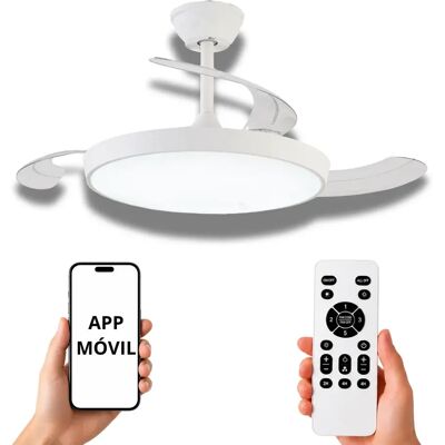 NARVI Ventilatore da soffitto bianco, 3 pale retrattili, motore DC, luce LED regolabile in intensità e colore. Con memoria, telecomando e app mobile. REF 8990 WH NARVI Ventilatore da soffitto bianco, 3 pale retrattili, motore DC, luce LED regolabile in intensità e colore. Con memoria, telecomando e app mobile. REF 8990 WH