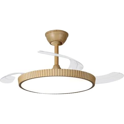NARVI Ventilatore da soffitto bianco combinato con colore legno di faggio, 3 pale retrattili, motore DC da 30W, luce LED da 45W, luce LED regolabile in intensità e colore. Con memoria, telecomando e NARVI Ventilatore da soffitto bianco combinato con colore legno di faggio, 3 pale retrattili, motore DC da 30W, luce LED da 45W, luce LED regolabile in intensità e colore. Con memoria, telecomando e