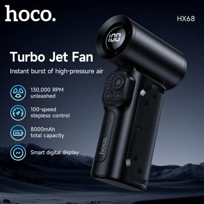 HOCO HX68 Ventilatore a turbina potente da 130.000 RPM, soffiante d'aria turbo da 90 dB con flusso d'aria forte per la pulizia, con display digitale della potenza HOCO HX68 Ventilatore a turbina potente da 130.000 RPM, soffiante d'aria turbo da 90 dB con flusso d'aria forte per la pulizia, con display digitale della potenza