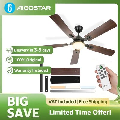 AIGOSTAR Ventilatore da soffitto silenzioso da 52 pollici Motore DC Reversibile da 33W, Controllo a 6 Velocità Lampada Dimmerabile 3000K/4000K/6000K Ø132Cm AIGOSTAR Ventilatore da soffitto silenzioso da 52 pollici Motore DC Reversibile da 33W, Controllo a 6 Velocità Lampada Dimmerabile 3000K/4000K/6000K Ø132Cm