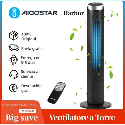 AIGOSTAR Ventilatore a Torre Silenzioso digitale con Telecomando/Timer 12 Ore. 4 modalità e 3 velocità regolabile. Potenza 45W, Oscillazione 65°, 93CM, per la Casa e l'Ufficio, Nero AIGOSTAR Ventilatore a Torre Silenzioso digitale con Telecomando/Timer 12 Ore. 4 modalità e 3 velocità regolabile. Potenza 45W, Oscillazione 65°, 93CM, per la Casa e l'Ufficio, Nero
