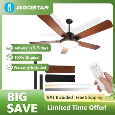 AIGOSTAR Ventilatore da soffitto silenzioso da 52 pollici Motore DC Reversibile 29W + LED 31.5W Controllo a 6 velocità, luce a 3 colori AIGOSTAR Ventilatore da soffitto silenzioso da 52 pollici Motore DC Reversibile 29W + LED 31.5W Controllo a 6 velocità, luce a 3 colori