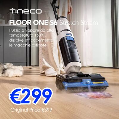 TINECO FLOOR ONE S6 Stretch Aspirapolvere a Vapore per Pulizia a Secco e Umido, 160 ° C BoostSteam, design anti-groviglio, pulizia automatica FlashDry, pulitore a vapore con cavo per macchie TINECO FLOOR ONE S6 Stretch Aspirapolvere a Vapore per Pulizia a Secco e Umido, 160 ° C BoostSteam, design anti-groviglio, pulizia automatica FlashDry, pulitore a vapore con cavo per macchie