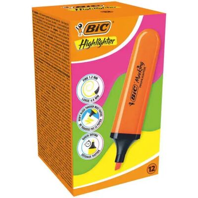 Bic Evidenziatore a punta piatta fluorescente - punta smussata - tratto tra 1,70 e 4,80 mm - inchiostro a base d'acqua - colore arancione (12 unità) Bic Evidenziatore a punta piatta fluorescente - punta smussata - tratto tra 1,70 e 4,80 mm - inchiostro a base d'acqua - colore arancione (12 unità)