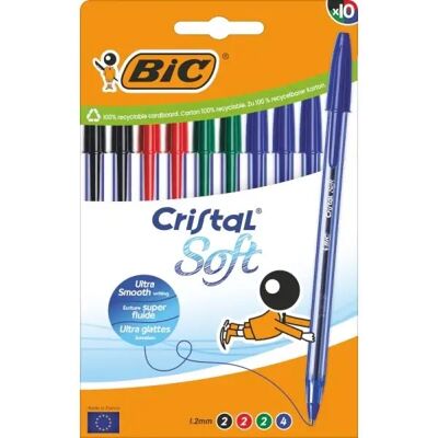 Bic Confezione morbida in cristallo da 10 penne a sfera - punta media da 1,2 mm - corsa 0,45 mm - scrittura più fluida - colori assortiti Bic Confezione morbida in cristallo da 10 penne a sfera - punta media da 1,2 mm - corsa 0,45 mm - scrittura più fluida - colori assortiti
