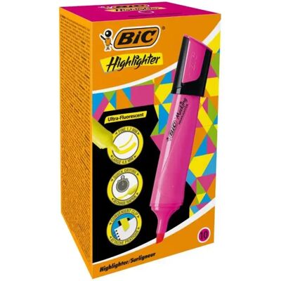 Bic Evidenziatore a punta piatta fluorescente - punta smussata - tratto tra 1,70 e 4,80 mm - inchiostro a base d'acqua - colore rosa (10 unità) Bic Evidenziatore a punta piatta fluorescente - punta smussata - tratto tra 1,70 e 4,80 mm - inchiostro a base d'acqua - colore rosa (10 unità)