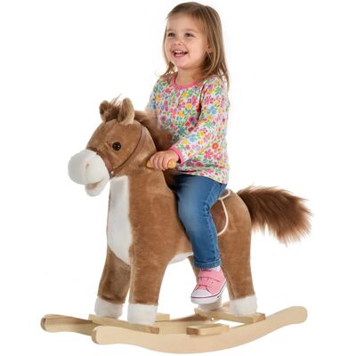 HOMCOM Cavallo a dondolo con sella altamente confortevole, peluche corto e morbido, legno di pioppo marrone, dim. 65 cm L x 32,5 cm L x 61 cm A HOMCOM Cavallo a dondolo con sella altamente confortevole, peluche corto e morbido, legno di pioppo marrone, dim. 65 cm L x 32,5 cm L x 61 cm A