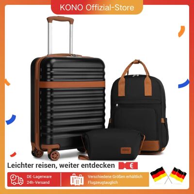 KONO Set di custodie rigide : robusta custodia in ABS + PC con 4 rotoli di lucchetto TSA, inclusa. Zaino da viaggio e borsa da toilette in 3 pezzi KONO Set di custodie rigide : robusta custodia in ABS + PC con 4 rotoli di lucchetto TSA, inclusa. Zaino da viaggio e borsa da toilette in 3 pezzi