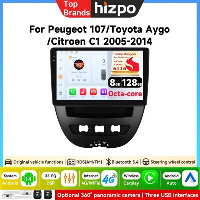 HIZPO Autoradio 10.1'' per Peugeot 107 Toyota Aygo Citroen C1 2005-2014 con Carplay Wireless e Android Auto, Lettore Multimediale per Auto 6115 HIZPO Autoradio 10.1'' per Peugeot 107 Toyota Aygo Citroen C1 2005-2014 con Carplay Wireless e Android Auto, Lettore Multimediale per Auto 6115
