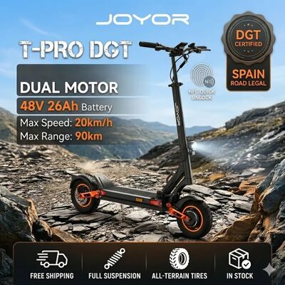 JOYOR Monopattino Elettrico Certificato T-Pro DGT, E-Scooter ad Alta Capacità 48V 26Ah, Velocità Massima 25Km/H, Autonomia Massima 90Km, Pneumatici Antiscivolo da 10 Pollici, Monopattino Elettrico JOYOR Monopattino Elettrico Certificato T-Pro DGT, E-Scooter ad Alta Capacità 48V 26Ah, Velocità Massima 25Km/H, Autonomia Massima 90Km, Pneumatici Antiscivolo da 10 Pollici, Monopattino Elettrico