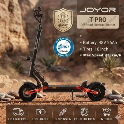 JOYOR Monopattino Elettrico T-PRO Certificato DGT, Omologato VMP per la Circolazione Stradale Spagnola, Batteria 48V 26AH, Pneumatici All-Terrain da 10'', Velocità Massima 25km/h, Monopattino JOYOR Monopattino Elettrico T-PRO Certificato DGT, Omologato VMP per la Circolazione Stradale Spagnola, Batteria 48V 26AH, Pneumatici All-Terrain da 10'', Velocità Massima 25km/h, Monopattino