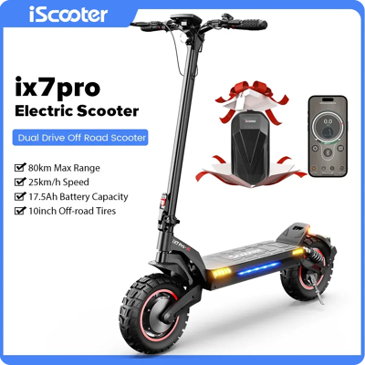 iScooter Monopattino elettrico iX7Pro, batteria grande da 17,5 Ah con autonomia fino a 80 km, velocità massima di 25 km/h, pneumatici fuoristrada da 10 pollici, eScooter pieghevole per pendolari con iScooter Monopattino elettrico iX7Pro, batteria grande da 17,5 Ah con autonomia fino a 80 km, velocità massima di 25 km/h, pneumatici fuoristrada da 10 pollici, eScooter pieghevole per pendolari con