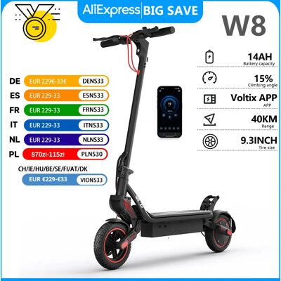 iScooter Monopattino Elettrico W8 con Pneumatici da 9,3", Batteria 48V 14Ah, Autonomia 40km, Doppia Sospensione, Controllo tramite App, Velocità 40km/h, Luce Ambientale Laterale iScooter Monopattino Elettrico W8 con Pneumatici da 9,3", Batteria 48V 14Ah, Autonomia 40km, Doppia Sospensione, Controllo tramite App, Velocità 40km/h, Luce Ambientale Laterale
