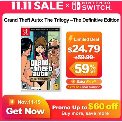 Nintendo Giochi Switch Grand Theft Auto The Trilogy The Definitive Edition Gioco fisico ufficiale di carte GTA per Switch Nintendo Giochi Switch Grand Theft Auto The Trilogy The Definitive Edition Gioco fisico ufficiale di carte GTA per Switch