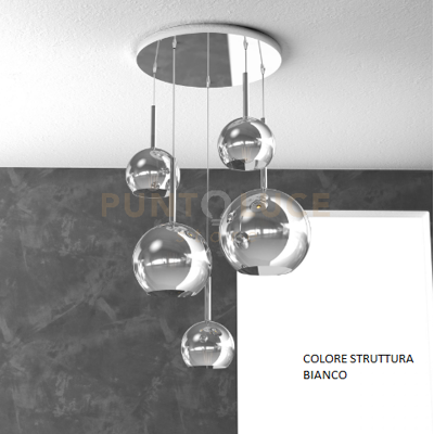 TopLight Sosp. Bianco Tonda 5 Luci Vetri (1 Grande+1 Medio+3 Piccolo) Tutti Cromo 1155... TopLight Sosp. Bianco Tonda 5 Luci Vetri (1 Grande+1 Medio+3 Piccolo) Tutti Cromo 1155...
