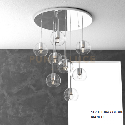 TopLight Sosp. Bianco Tonda 8 Luci Vetri Tutti Piccolo Trasparente 1155bi-S8 Tp-Tr TopLight Sosp. Bianco Tonda 8 Luci Vetri Tutti Piccolo Trasparente 1155bi-S8 Tp-Tr