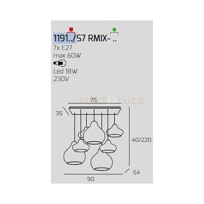 TopLight Sosp. Cromo 7 Luci Rettangolare Vetri (4 X Piccolo + 3 X Grande) Tutti Rubino... TopLight Sosp. Cromo 7 Luci Rettangolare Vetri (4 X Piccolo + 3 X Grande) Tutti Rubino...