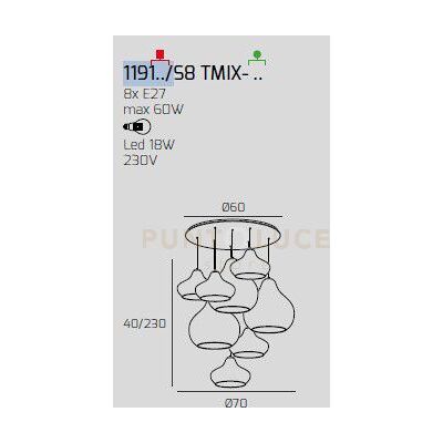 TopLight Sosp. Cromo 8 Luci Tonda Vetri (5 X Piccolo + 3 X Grande) Tutti Rubino 1191cr... TopLight Sosp. Cromo 8 Luci Tonda Vetri (5 X Piccolo + 3 X Grande) Tutti Rubino 1191cr...