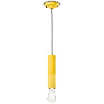 Lampada a sospensione vintage Decò in ceramica giallo limone 1 luce E27 - Ferroluce Lampada a sospensione vintage Decò in ceramica giallo limone 1 luce E27 - Ferroluce