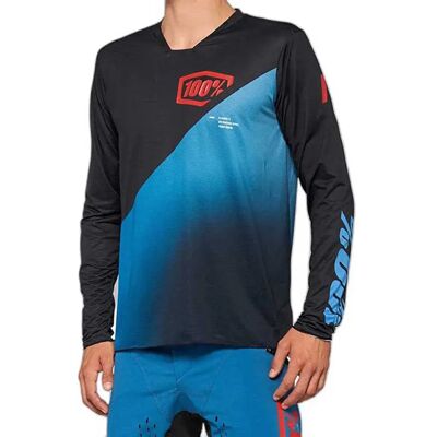 Maglietta Uomo 100% R-Core X Maniche Lunghe - Nero/Azzurro Maglietta Uomo 100% R-Core X Maniche Lunghe - Nero/Azzurro