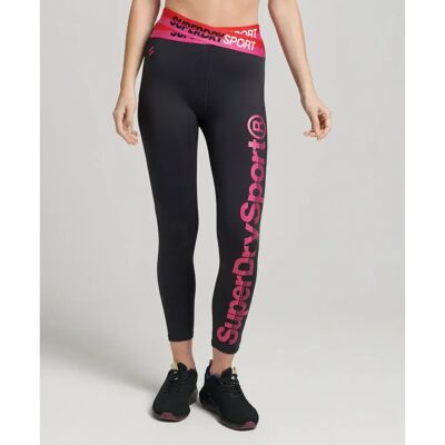 Superdry Leggings Sportivi Donna Training Cross 7/8 - Nero / Bianco Sorbet Lampone - Leggings Superdry Leggings Sportivi Donna Training Cross 7/8 - Nero / Bianco Sorbet Lampone - Leggings